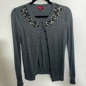 Merona Grey Cardigan Jewel Neck Detail